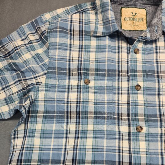 Outdoor Life Men’s Blue Plaid Short Sleeve Button-Up Shirt Size S Cotton - Picture 2 of 14
